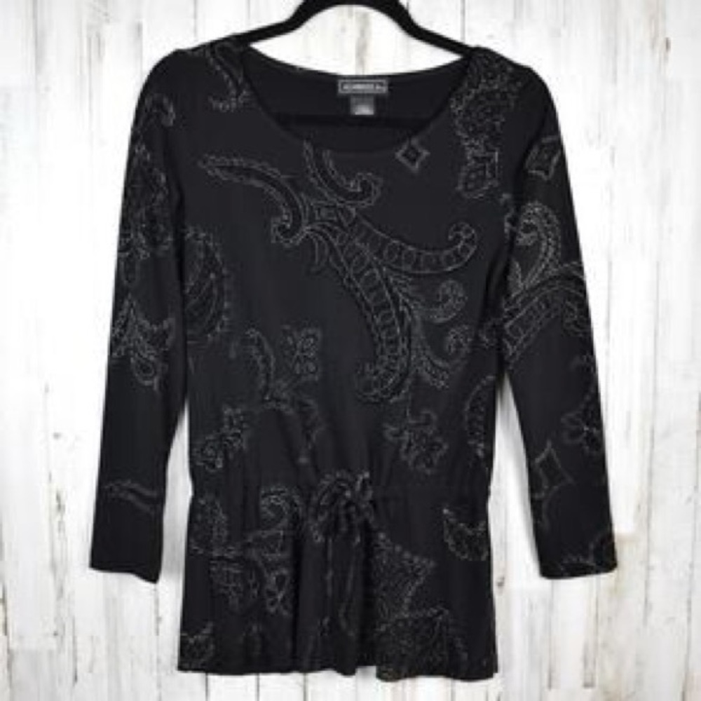 Y2K 90s Elementz Black Paisley Long Sleeve Drawstring Top